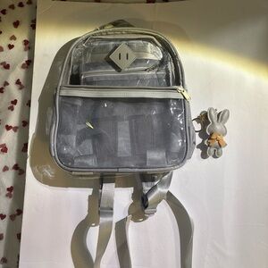 Transparent Gray Backpack with Bunny Keychain